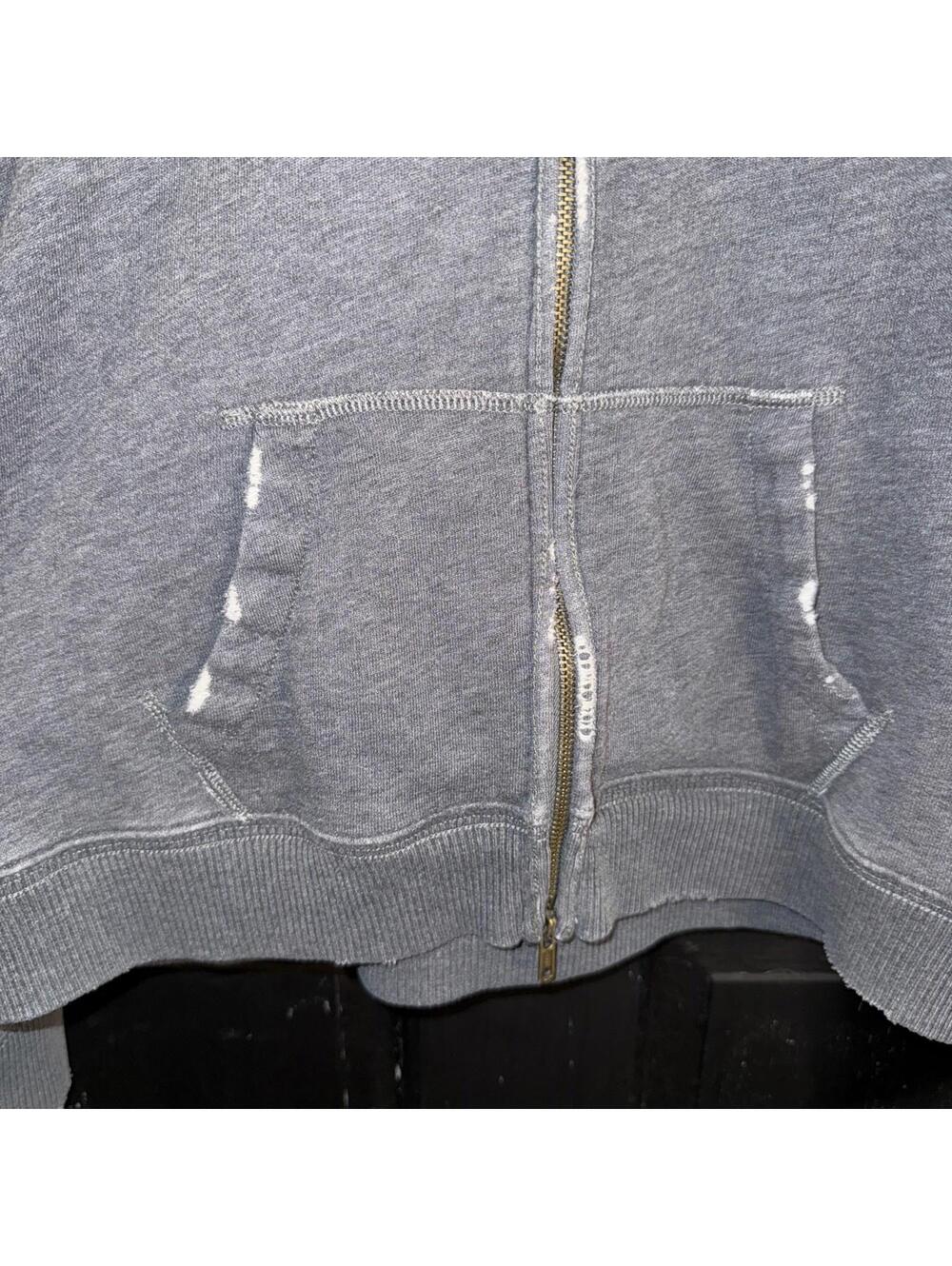 Abercrombie & Fitch NY Womens Distressed Hoodie Gray Full Zip Y2K logo preppy - Picture 2 of 9
